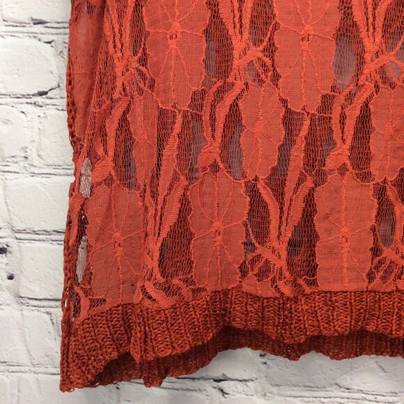 36 Point 5 Crochet Top Women's M Burnt Orange See Through Pullover Beachy Boho - Picture 9 of 11